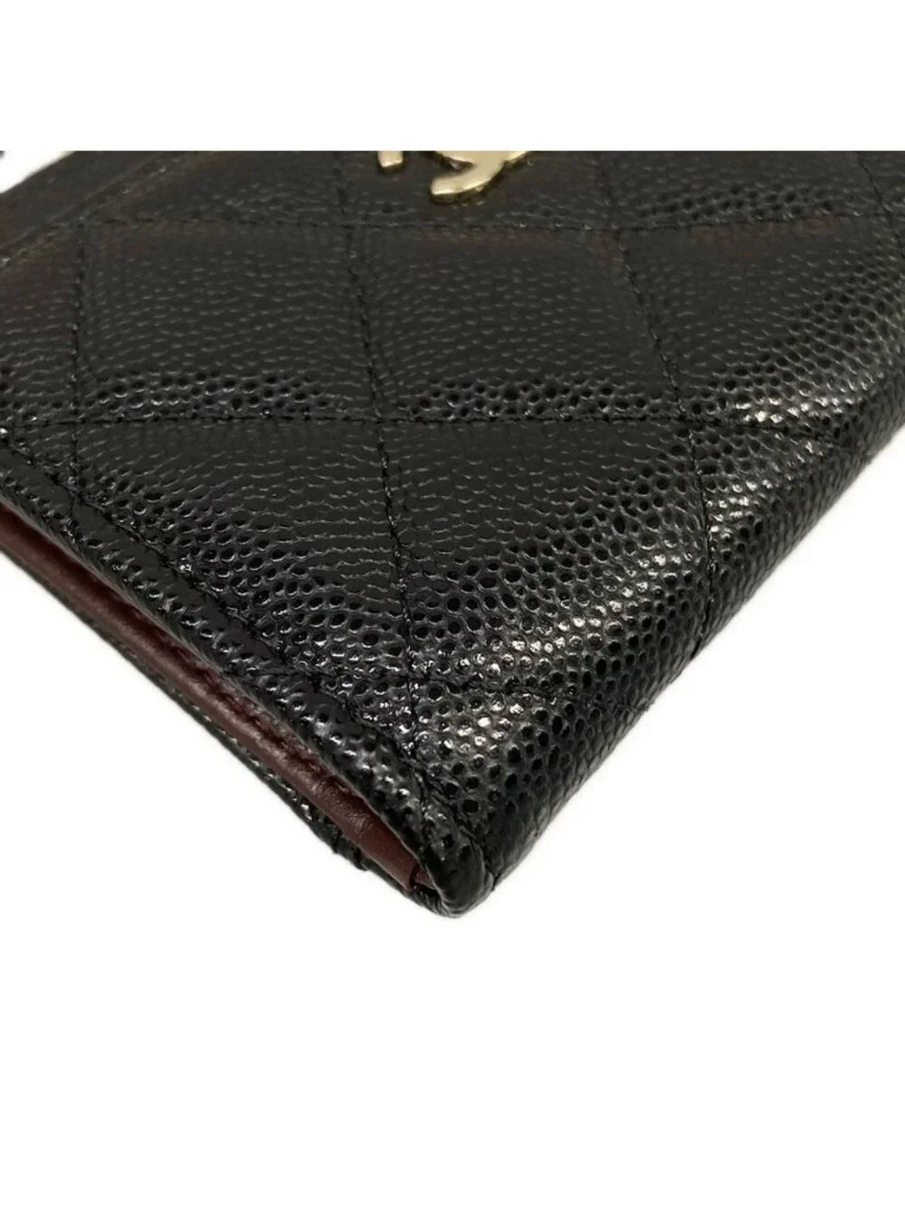 Chanel Coin Case Quilted Black L-shaped Zipper Champagne Gold